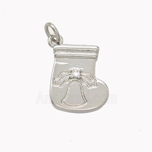 Christmas Stocking Charms Copper Pendant Pave Zirconia Platinum Plated