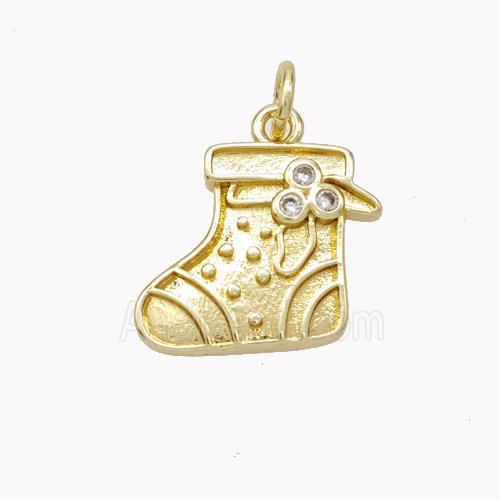 Christmas Stocking Charms Copper Pendant Pave Zirconia Gold Plated