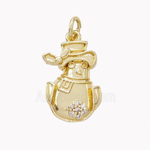 Christmas Snowman Charms Copper Pendant Pave Zirconia Gold Plated
