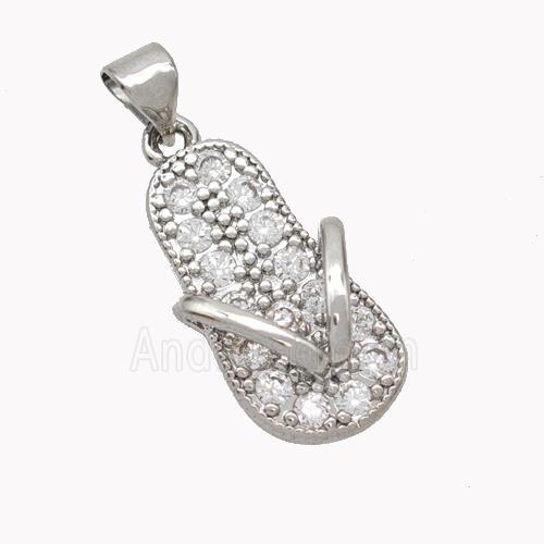 Copper Slipper Charms Pendant Pave Zirconia Shoes Platinum Plated