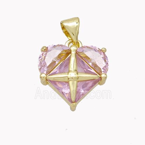 Pink Crystal Glass Heart Pendant Gold Plated