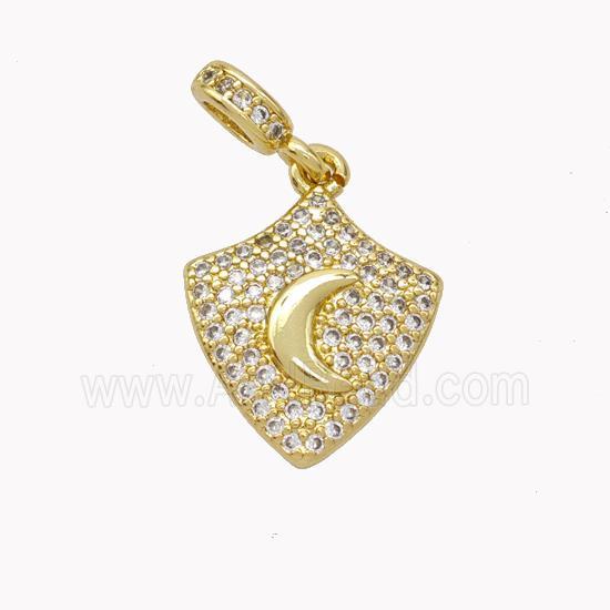 Copper Shield Pendant Pave Zirconia Moon Gold Plated