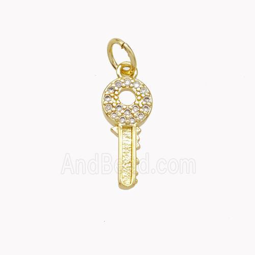 Copper Key Pendant Pave Zirconia Gold Plated