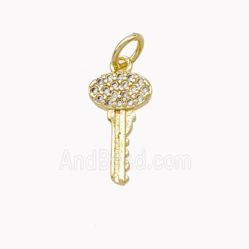 Copper Key Pendant Pave Zirconia Gold Plated