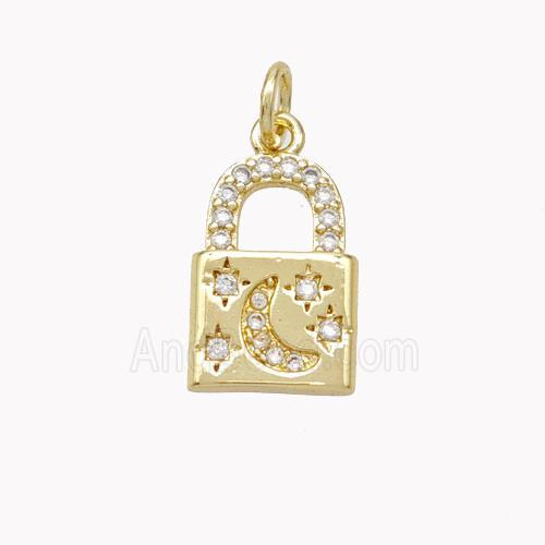Copper Lock Pendant Pave Zirconia Moon Star Gold Plated