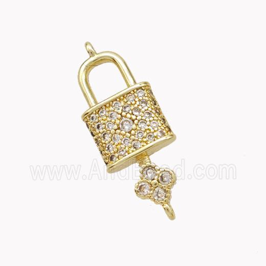 Copper Lock Key Pendant Pave Zirconia Gold Plated