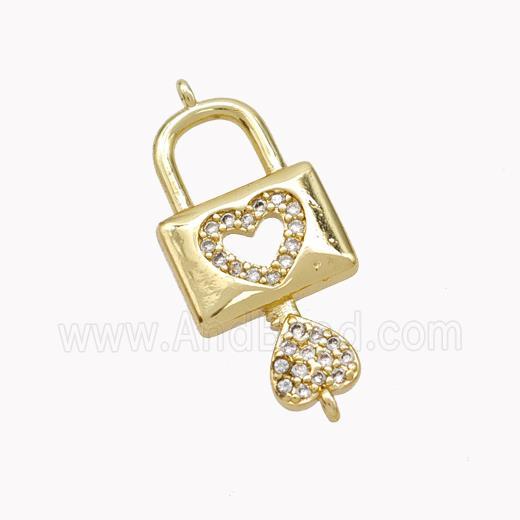 Copper Lock Key Pendant Pave Zirconia Gold Plated