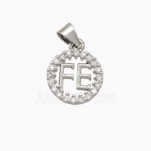 Copper FE Circle Pendant Pave Zirconia Platinum Plated