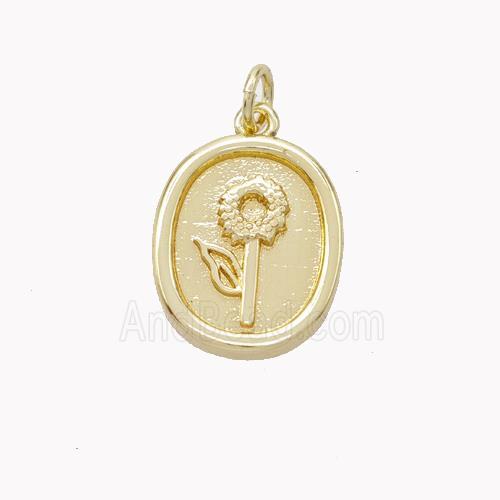 Copper Flower Pendant Oval Gold Plated