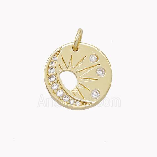 Copper Sun Pendant Pave Zirconia Moon Gold PLated