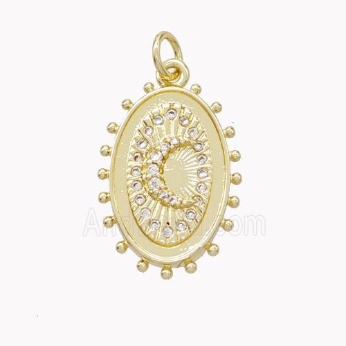 Copper Sun Pendant Pave Zirconia Moon Gold PLated