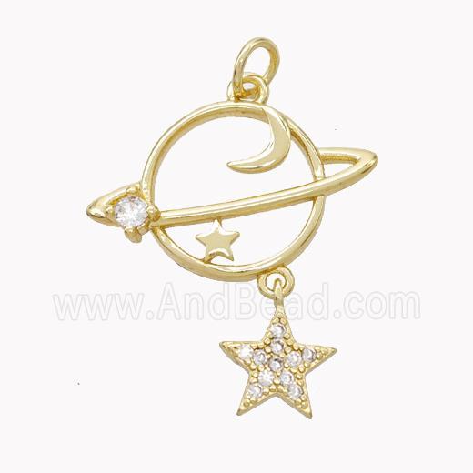 Copper Planet Pendant Pave Zirconia Star Gold Plated