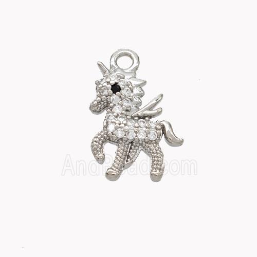 Copper Unicorn Charms Pendant Pave Zirconia Platinum Plated