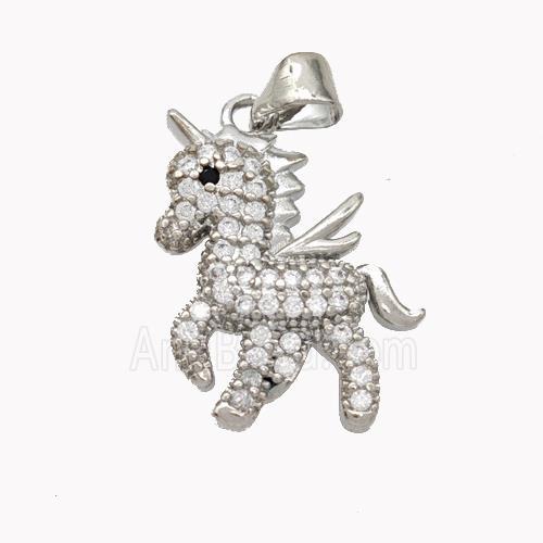 Copper Unicorn Charms Pendant Pave Zirconia Platinum Plated