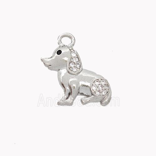 Copper Dog Pendant Pave Zirconia Platinum Plated