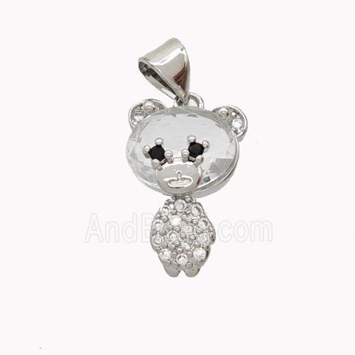 Copper Bear Pendant Pave Zirconia Platinum Plated