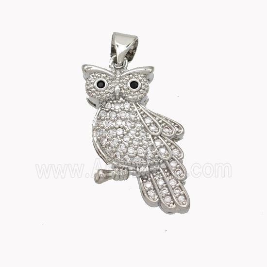 Copper Owl Pendant Pave Zirconia Birds Platinum Plated