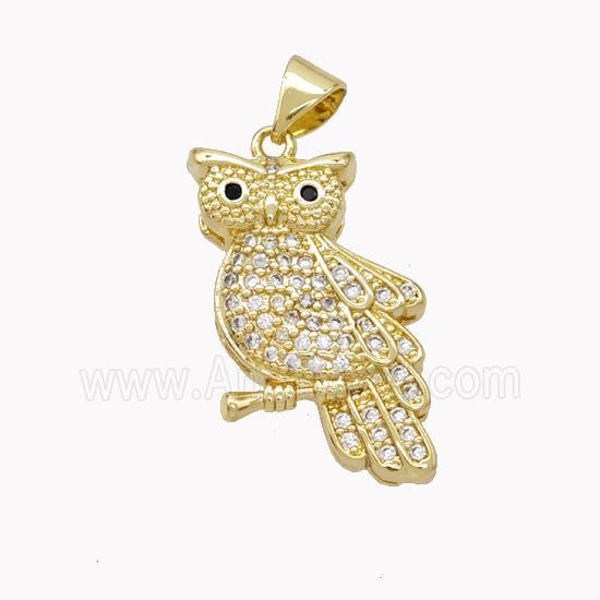 Copper Owl Pendant Pave Zirconia Birds Gold Plated