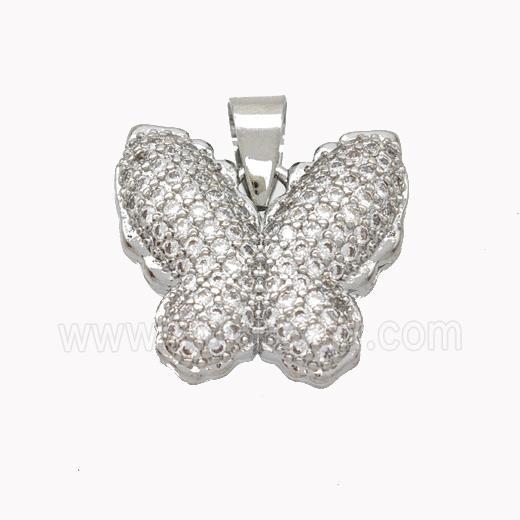 Copper Butterfly Pendant Pave Zirconia Platinum Plated