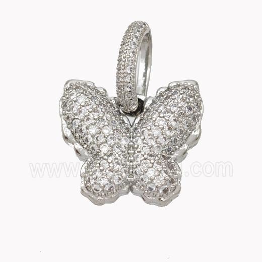 Copper Butterfly Pendant Pave Zirconia Platinum Plated