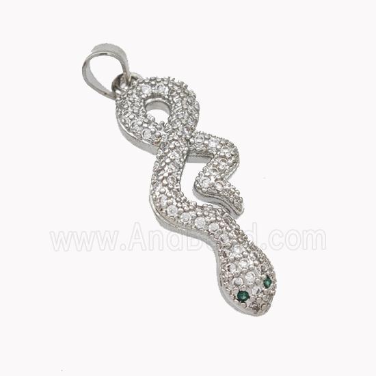Copper Snake Pendant Pave Zirconia Platinum Plated