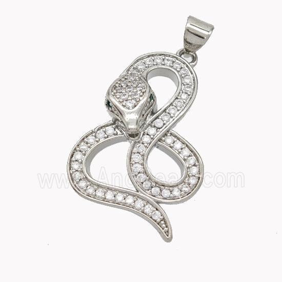 Copper Snake Pendant Pave Zirconia Platinum Plated