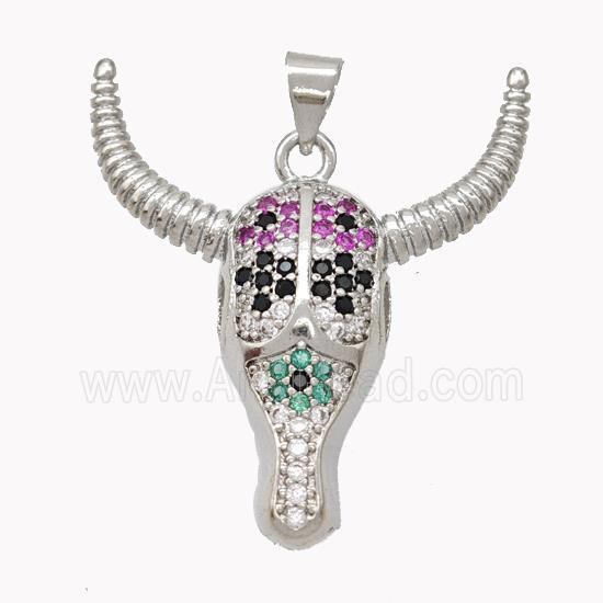 Copper Bullhead Pendant Pave Multicolor Zirconia Platinum Plated