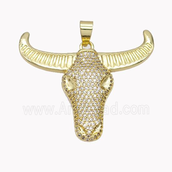 Copper Bullhead Pendant Pave Zirconia Gold Plated