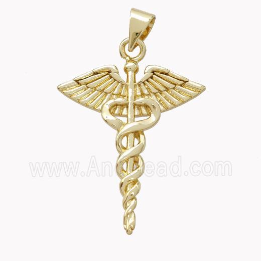 Copper Crosier Pendant Snake Wings Gold Plated