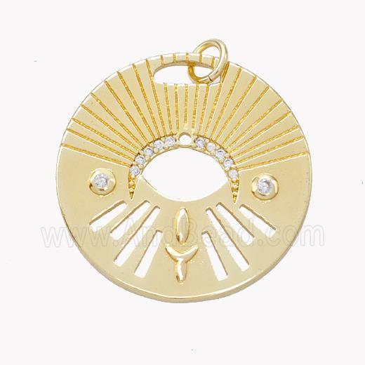 Copper Sun Ray Pendant Pave Zirconia Gold Plated