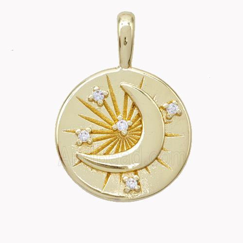 Copper Moon Pendant Pave Zirconia Gold Plated