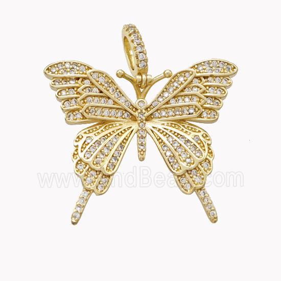 Copper Butterfly Pendant Pave Zirconia Gold Plated