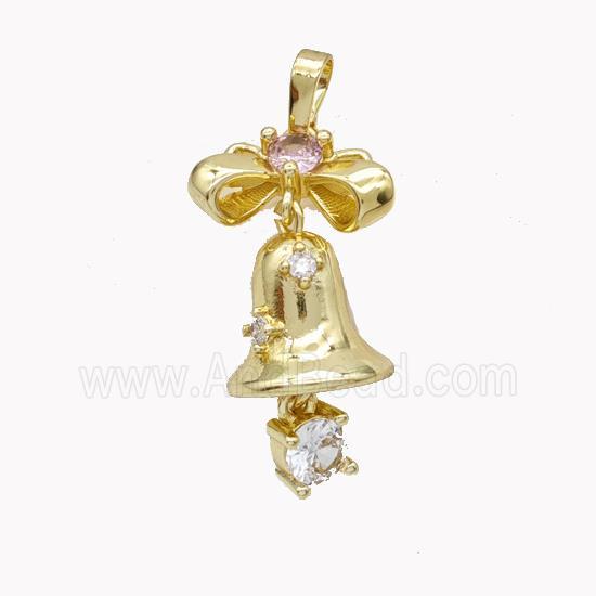 Copper Bell Pendant Pave Zirconia Gold Plated