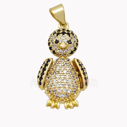 Copper Penguin Pendant Micropave Zirconia Gold Plated