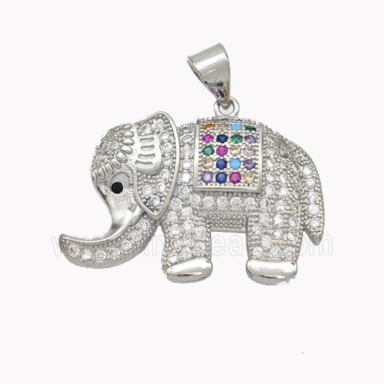 Copper Elephant Pendant Pave Zirconia Platinum Plated
