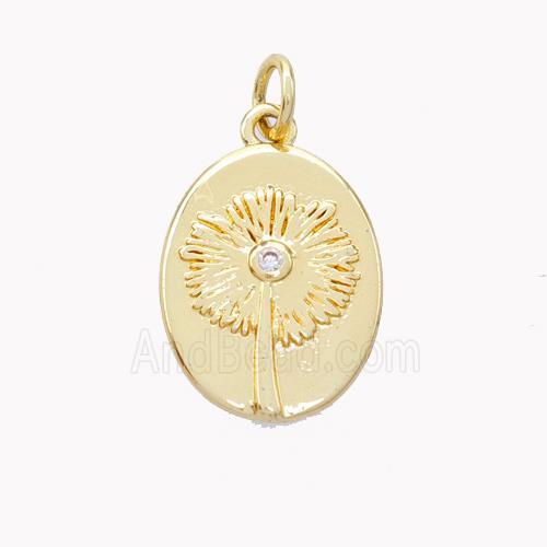 Copper Dandelion Pendant Pave Zirconia Flower Gold Plated