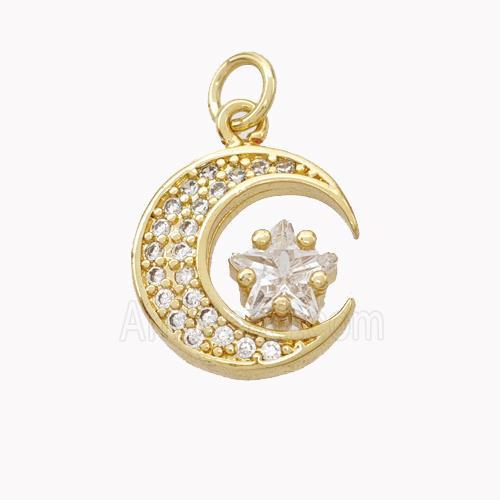 Copper Moon Pendant Pave Zirconia Gold Plated
