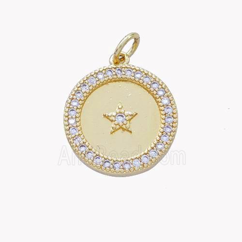 Copper Star Coin Pendant Pave Zirconia Gold Plated