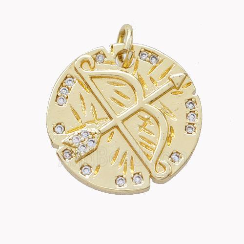 Copper Bow Arrow Pendant Pave Zircoina Gold Plated