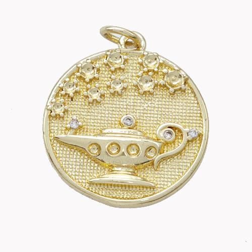 Aladdins Magic Lamp Charms Copper Pendant Pave Zirconia Gold Plated