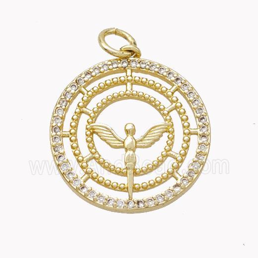 Copper Crosier Pendant Pave Zirconia Wings Gold Plated