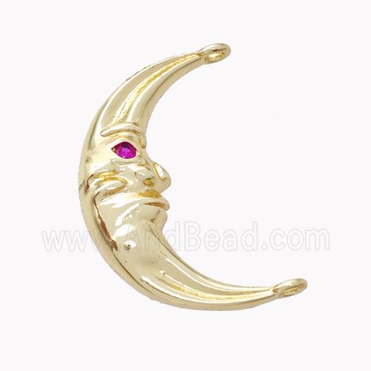 Copper Moon Pendant Pave Zirconia 2loops Gold Plated