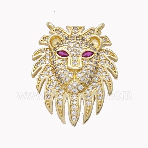Copper Lion Pendant Pave Zirconia 2loops Gold Plated