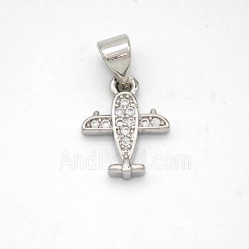 Copper Airplane Pendant Micropave Zirconia Platinum Plated