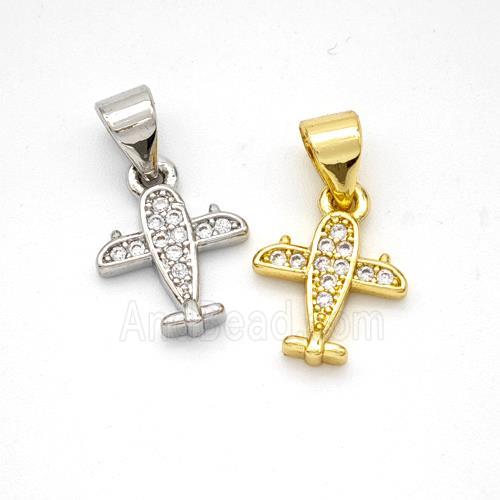 Copper Airplane Pendant Micropave Zirconia Mixed
