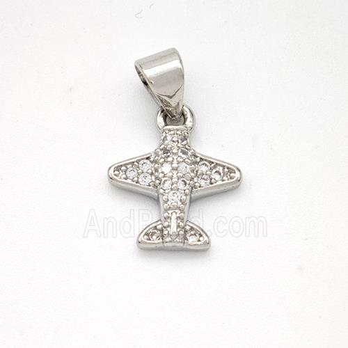 Copper Airplane Pendant Micropave Zirconia Platinum Plated