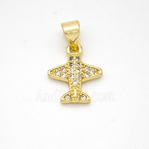 Copper Airplane Pendant Micropave Zirconia Gold Plated
