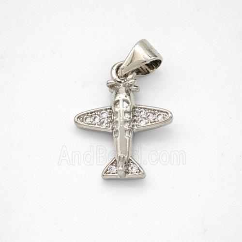 Copper Airplane Pendant Micropave Zirconia Platinum Plated