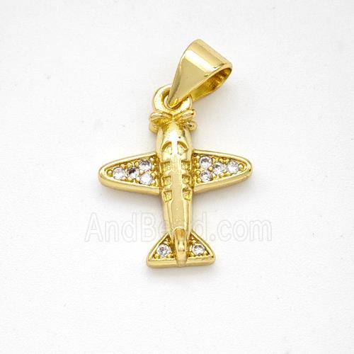 Copper Airplane Pendant Micropave Zirconia Gold Plated