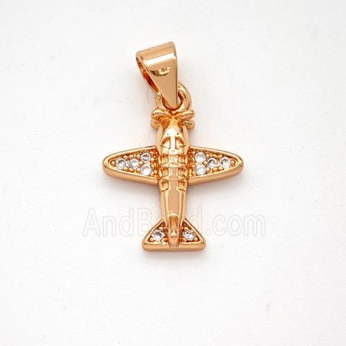 Copper Airplane Pendant Micropave Zirconia Rose Gold